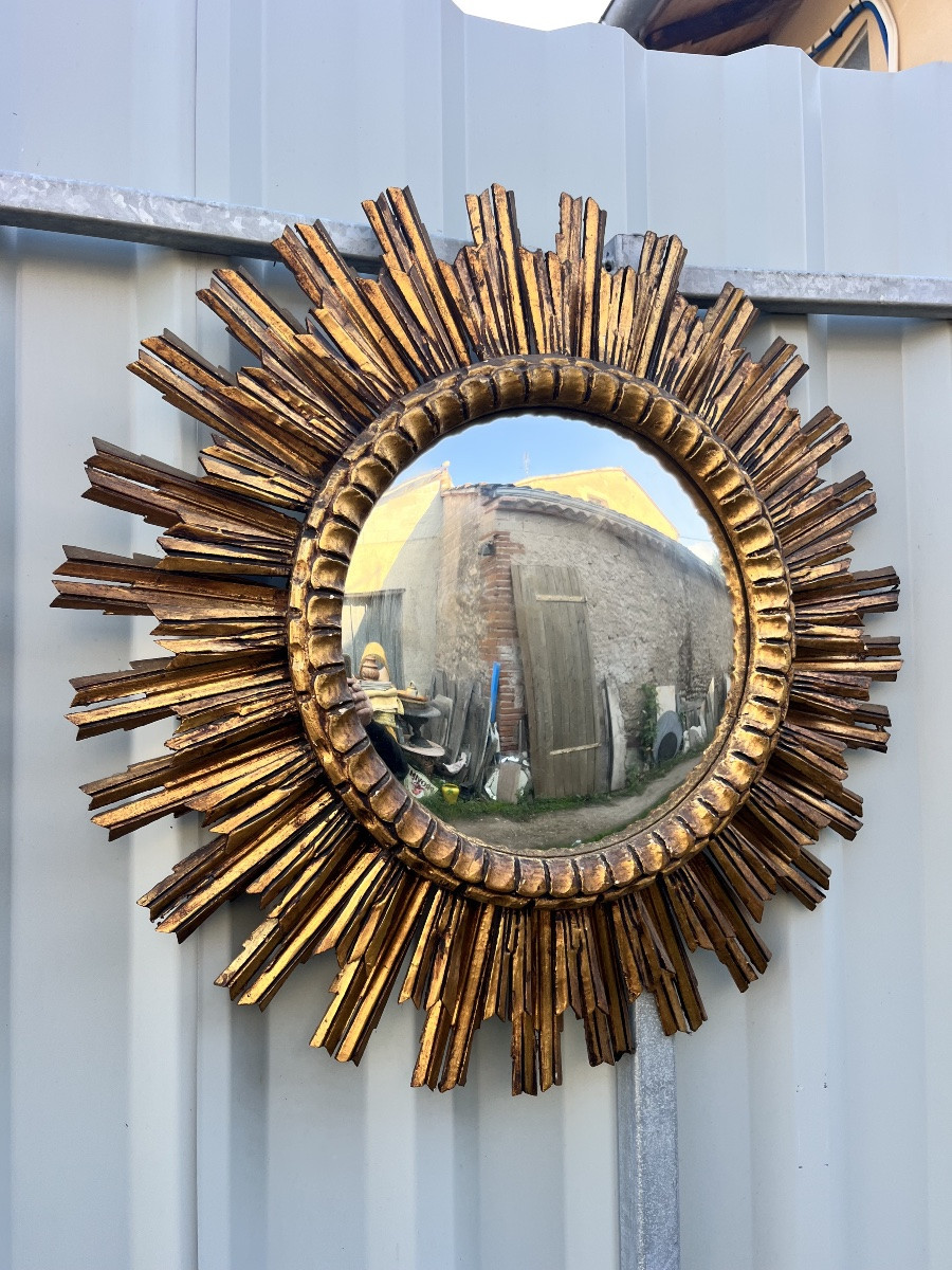 Miroir soleil bois doré -photo-3