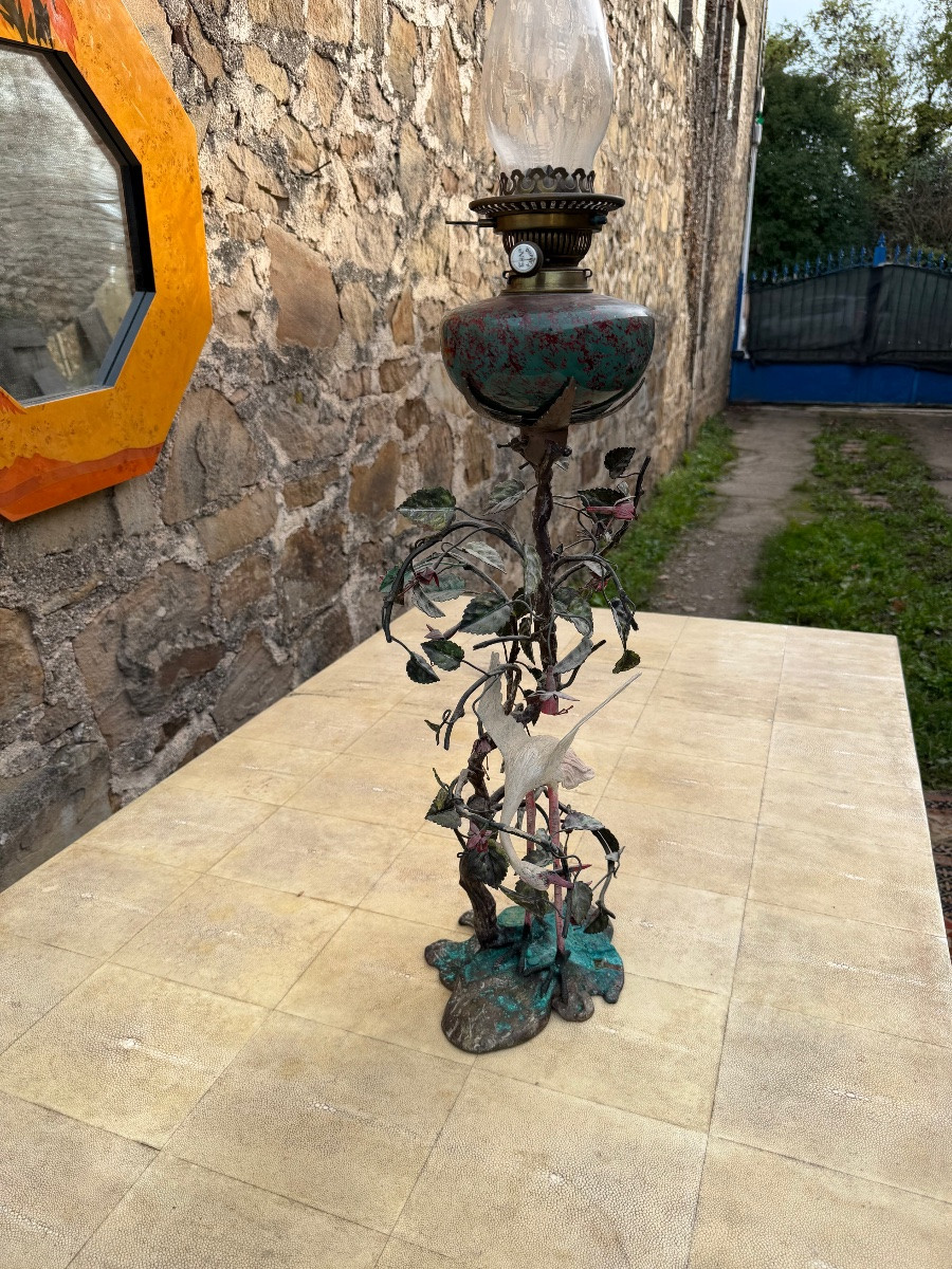 Lampe à pétrole à décor de héron -photo-4