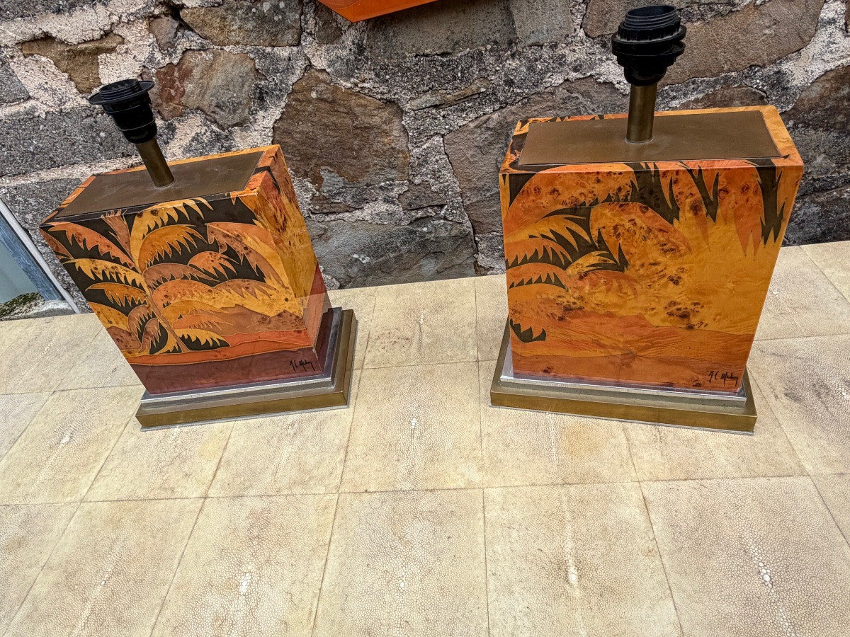 Ensemble de Jean Claude Mahey miroir et paires de lampes -photo-4