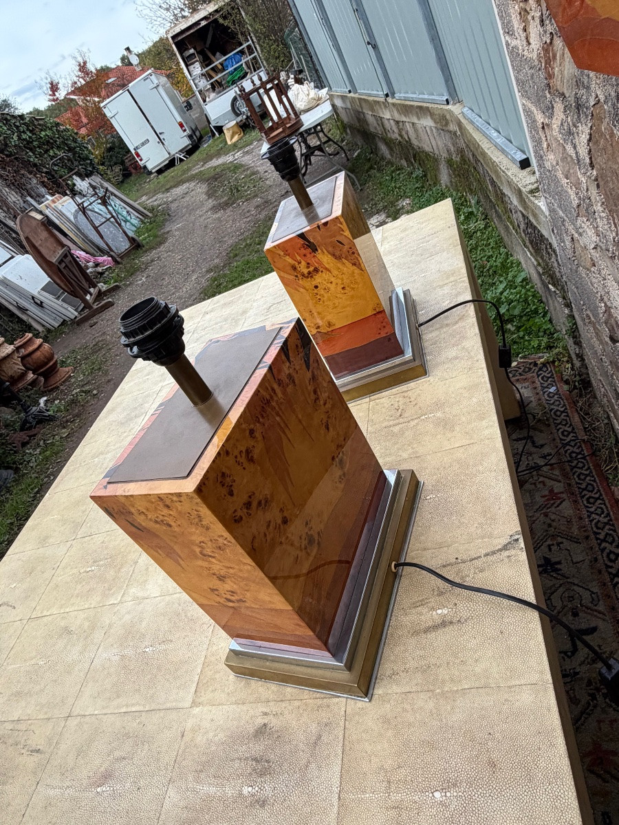 Ensemble de Jean Claude Mahey miroir et paires de lampes -photo-1