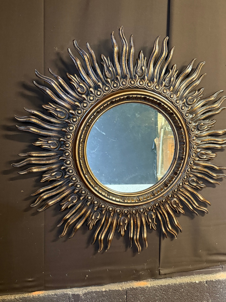Important miroir soleil en bois sculpté 120cm-photo-2