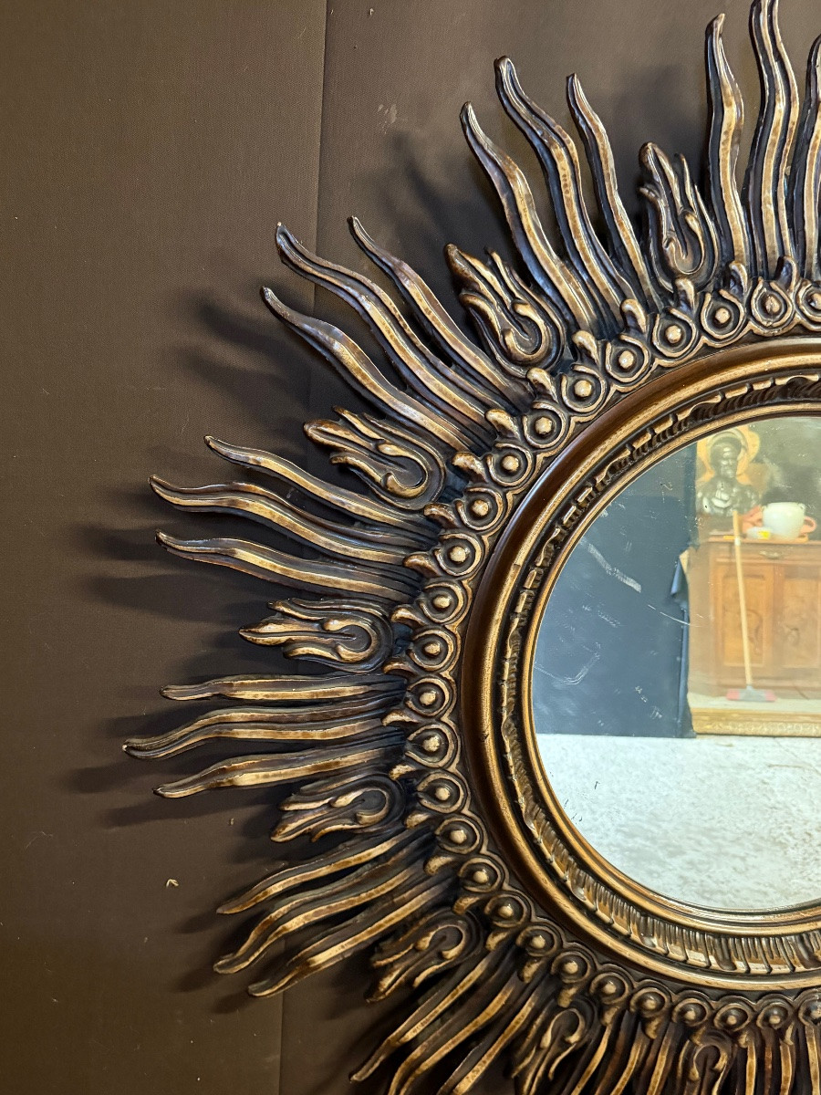 Important miroir soleil en bois sculpté 120cm-photo-3