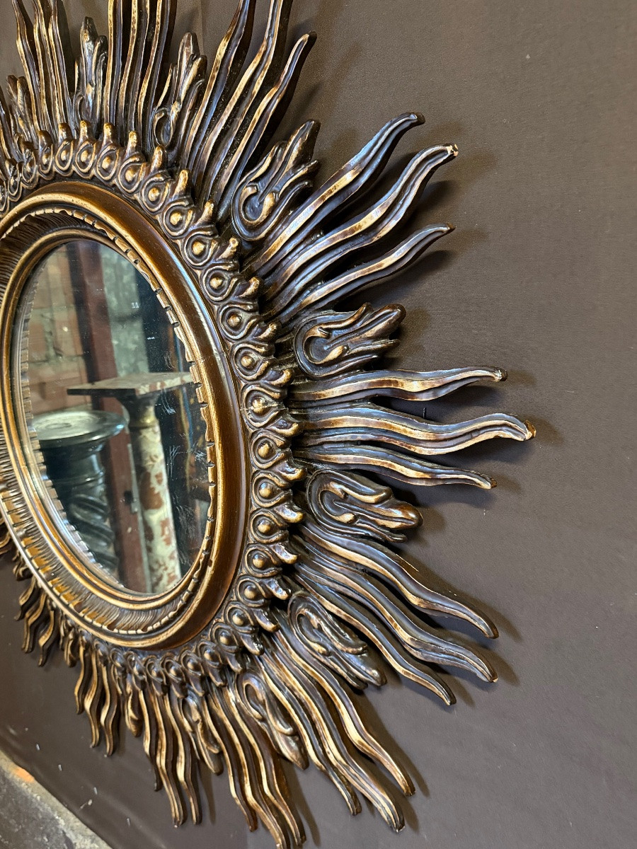 Important miroir soleil en bois sculpté 120cm-photo-4