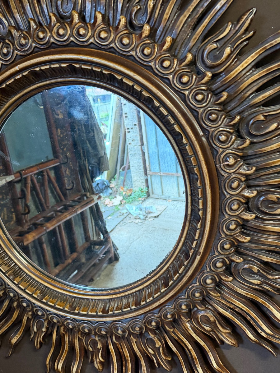 Important miroir soleil en bois sculpté 120cm-photo-1