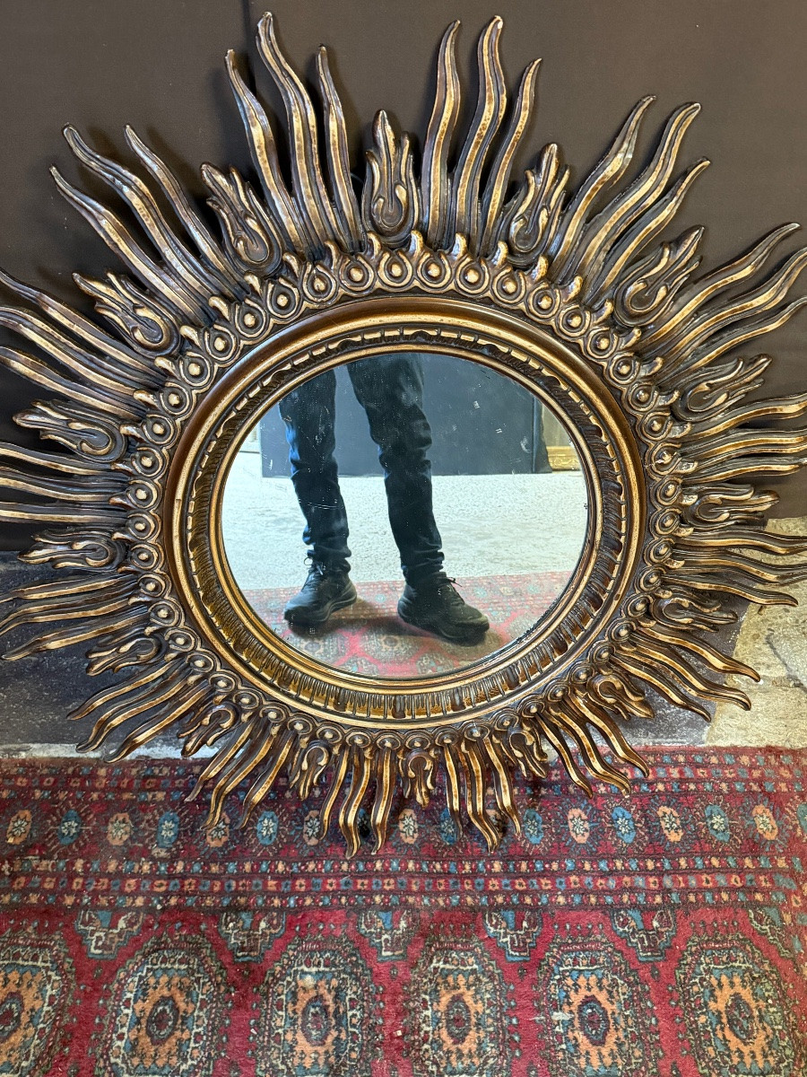 Important miroir soleil en bois sculpté 120cm-photo-2