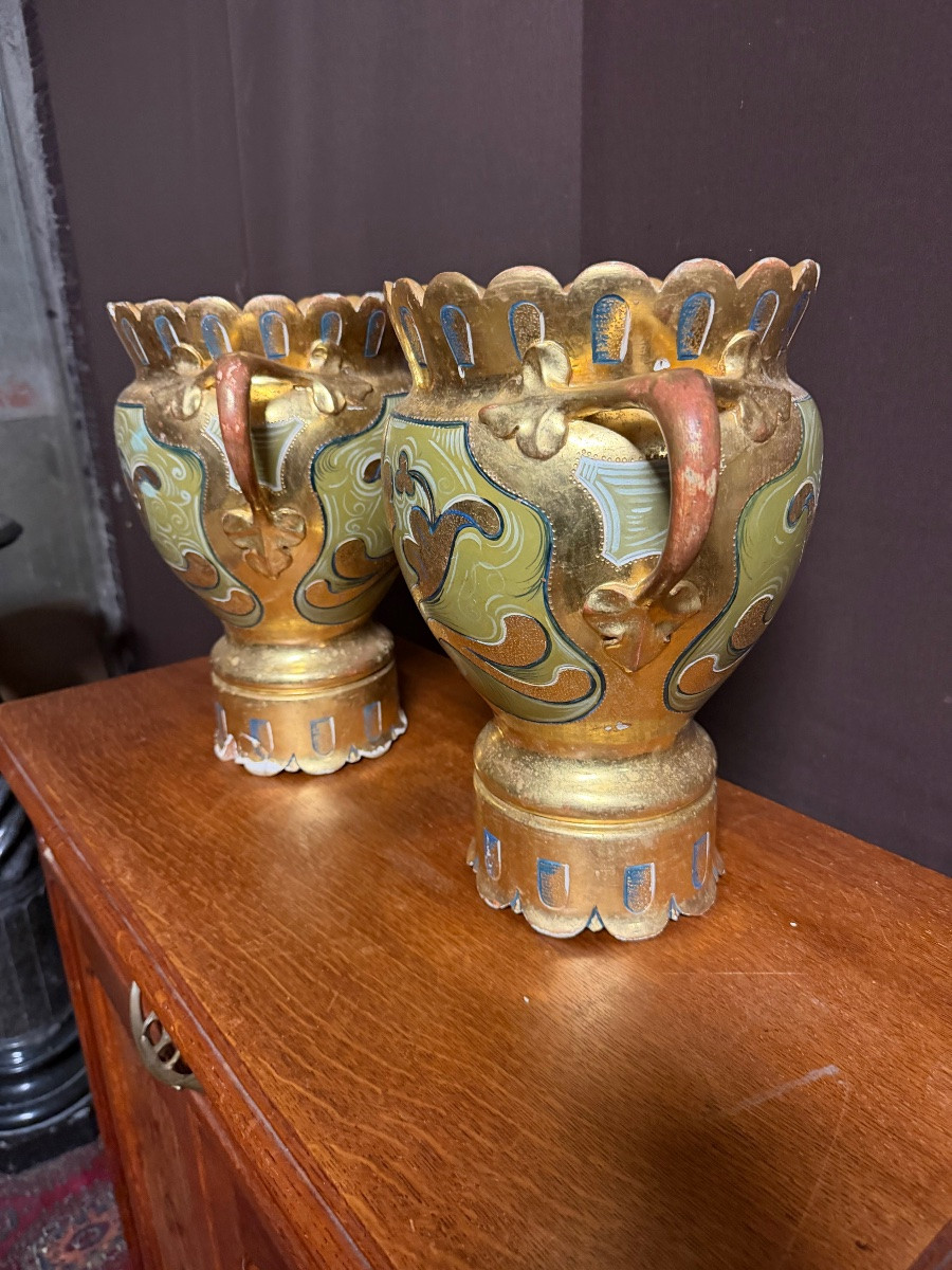 Pair Of Gilded Wooden Planters -photo-2