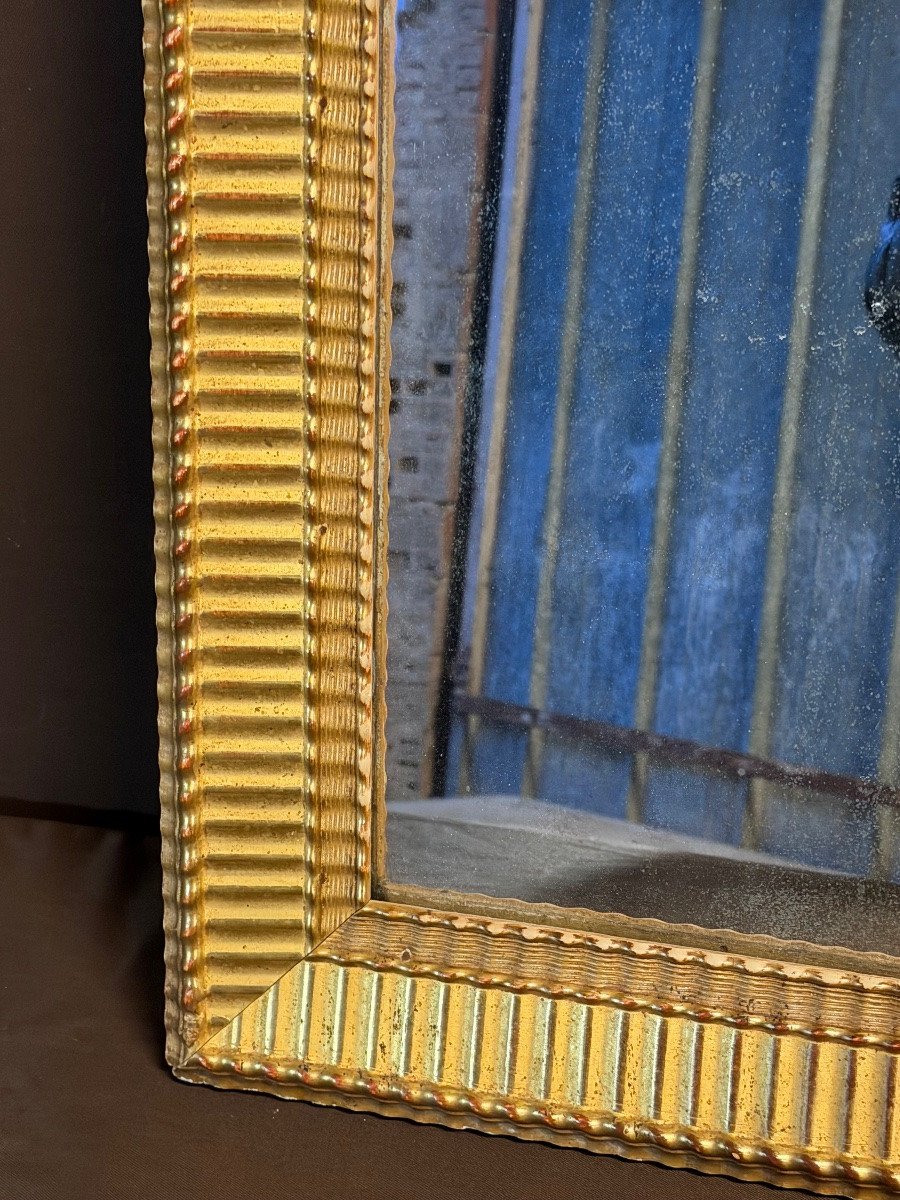 Miroir à godron XIXe en bois doré -photo-4