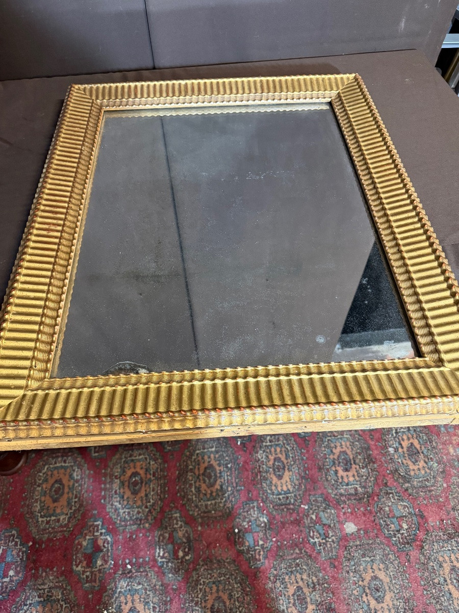 Miroir à godron XIXe en bois doré -photo-4