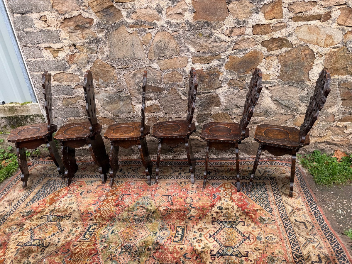 Série de six chaises renaissance italienne -photo-2