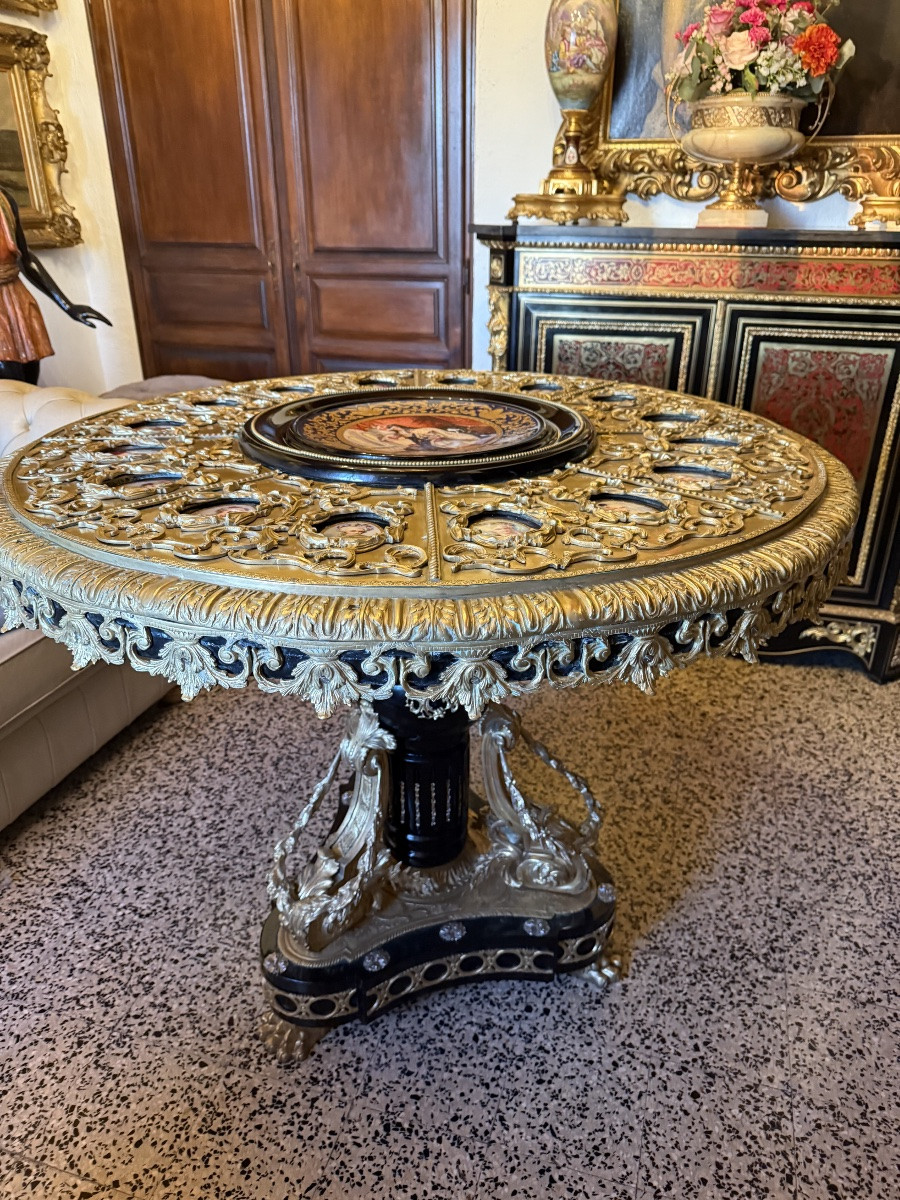 Royal Salon Table In Gilt Bronze And Porcelain Plaques -photo-2