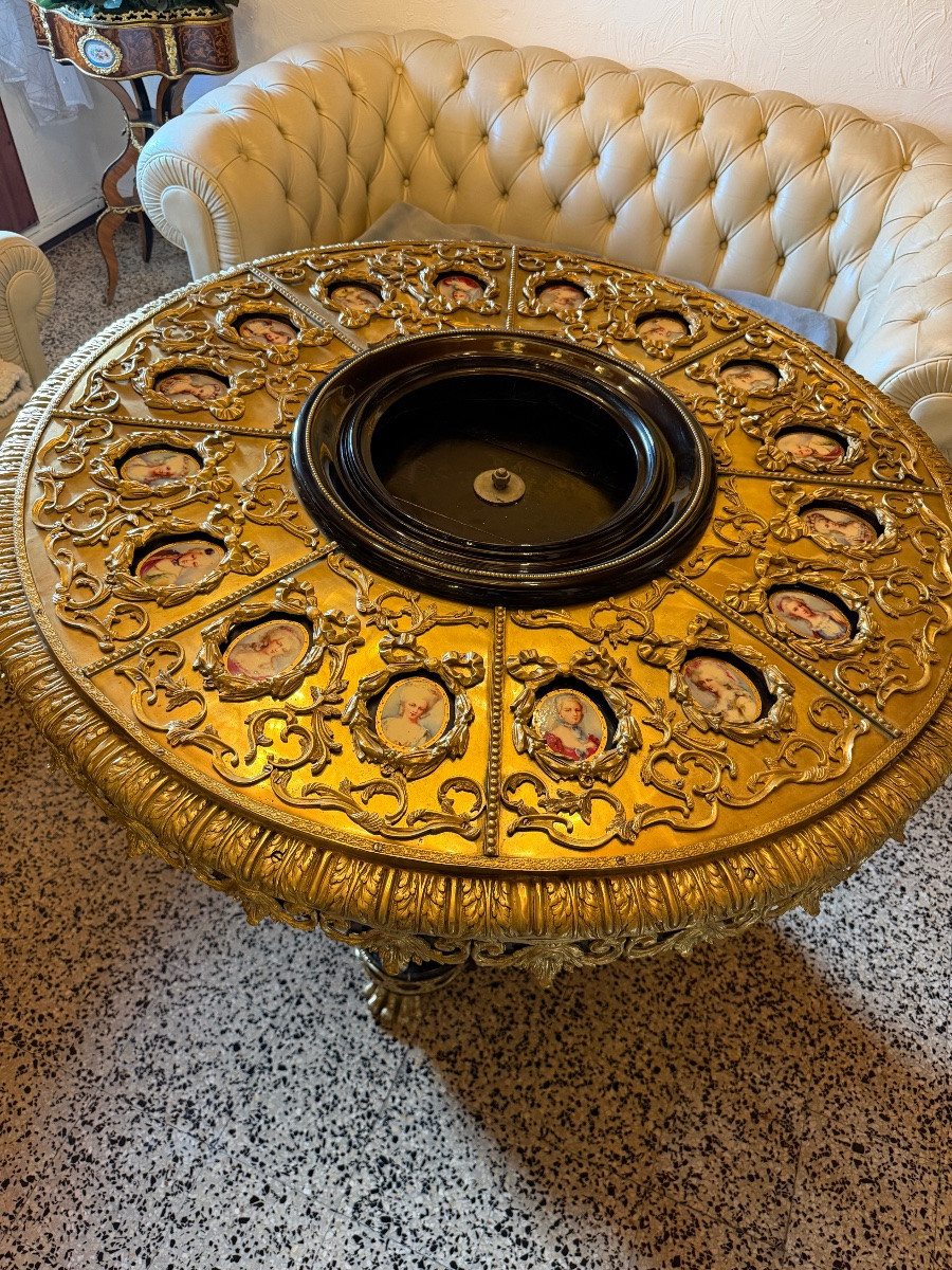 Royal Salon Table In Gilt Bronze And Porcelain Plaques -photo-3