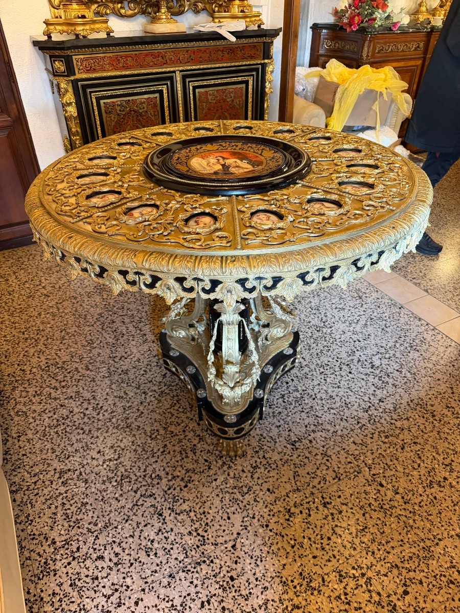 Royal Salon Table In Gilt Bronze And Porcelain Plaques -photo-1