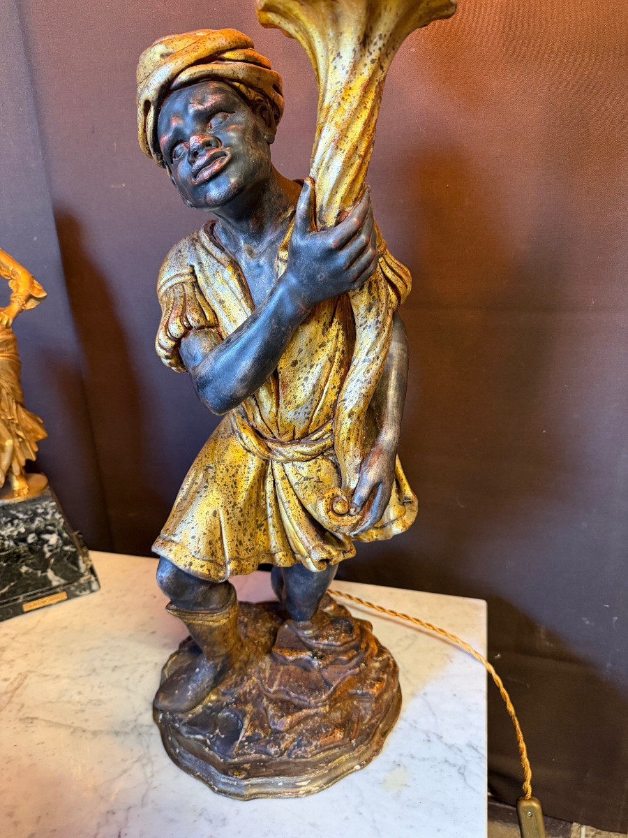 Lampe nubien vénitien en bois polychrome -photo-1