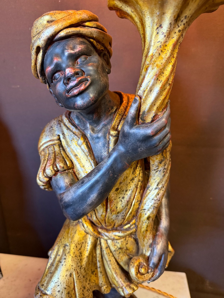 Lampe nubien vénitien en bois polychrome -photo-2