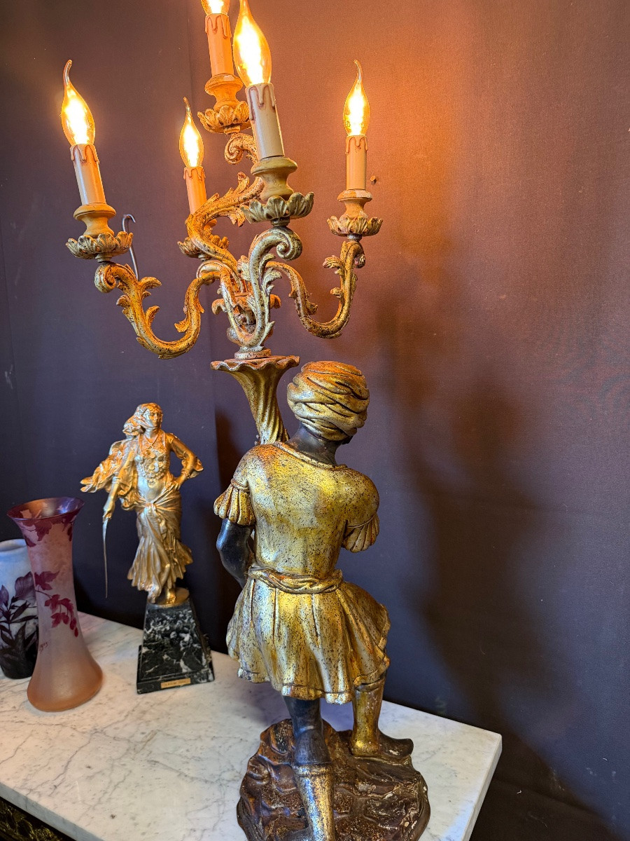 Lampe nubien vénitien en bois polychrome -photo-4