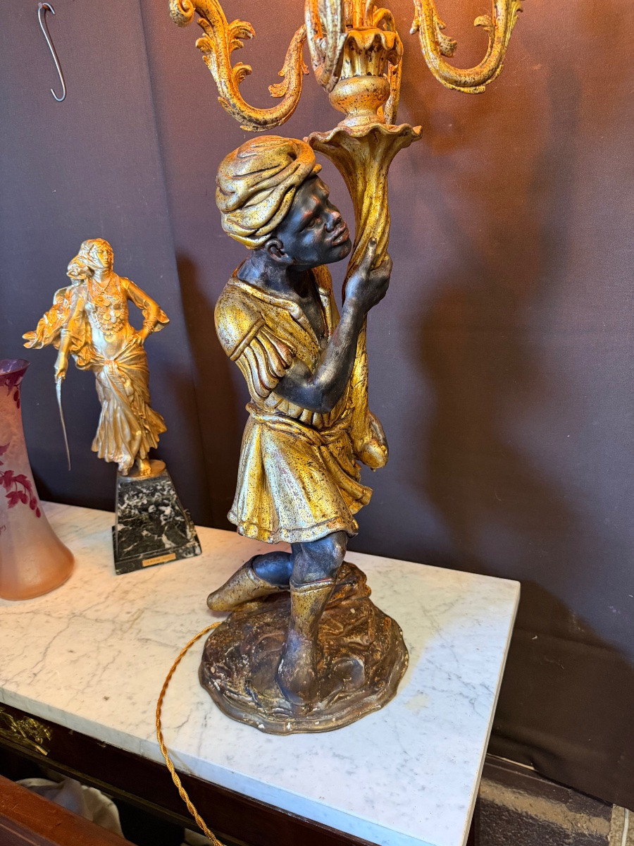 Lampe nubien vénitien en bois polychrome -photo-5