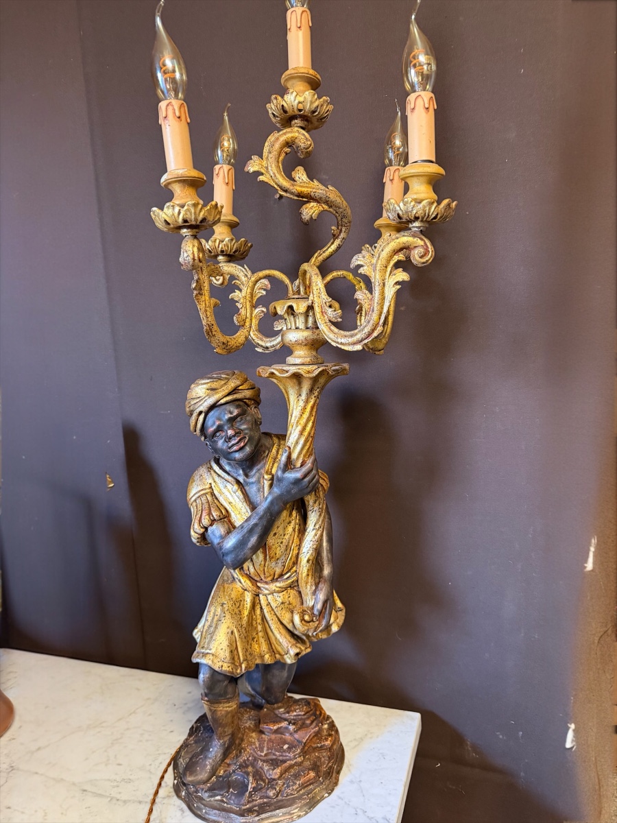 Lampe nubien vénitien en bois polychrome 