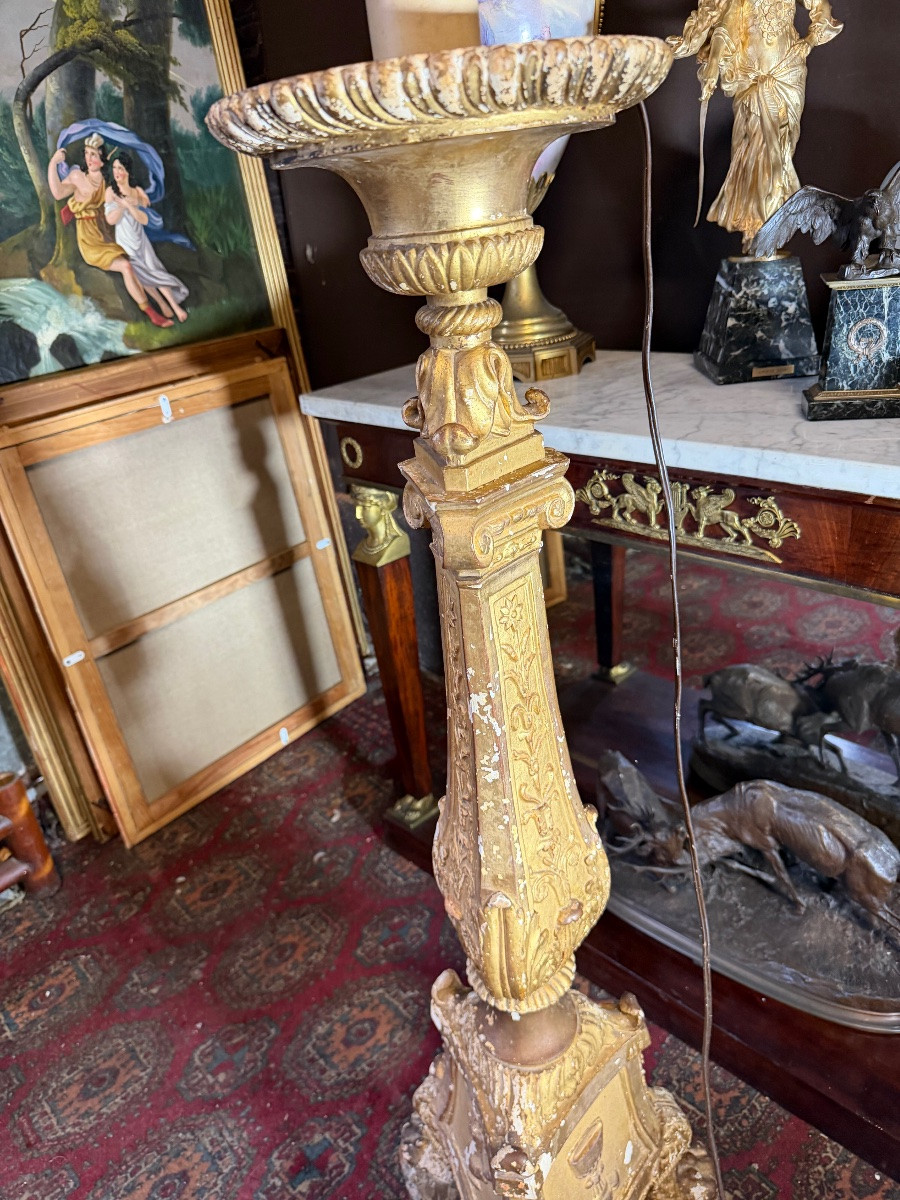 19th Century Wooden And Gilded Stucco Floor Lamp -photo-4