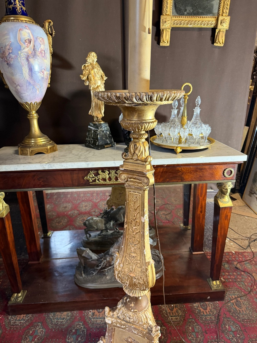 19th Century Wooden And Gilded Stucco Floor Lamp -photo-3