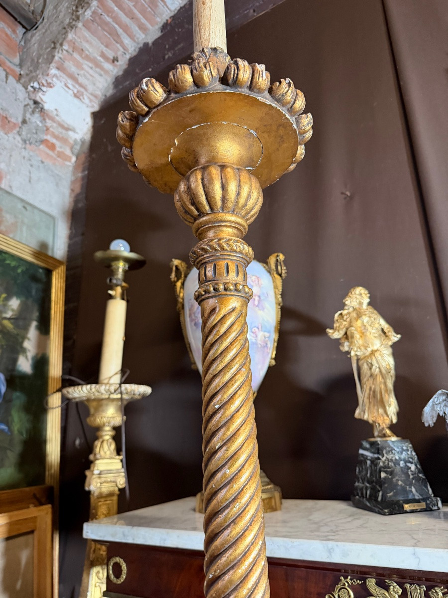 19th Century Gilded Wooden Candlestick -photo-3