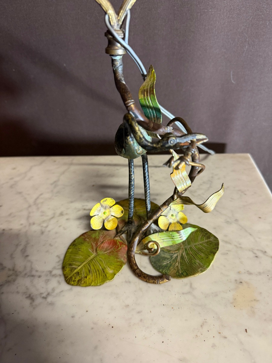 Petite lampe en bronze de vienne à décor de héron -photo-2