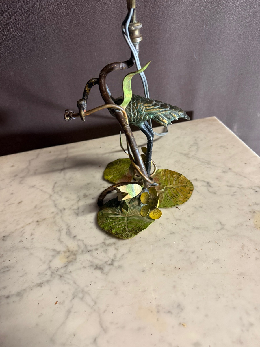 Petite lampe en bronze de vienne à décor de héron -photo-3