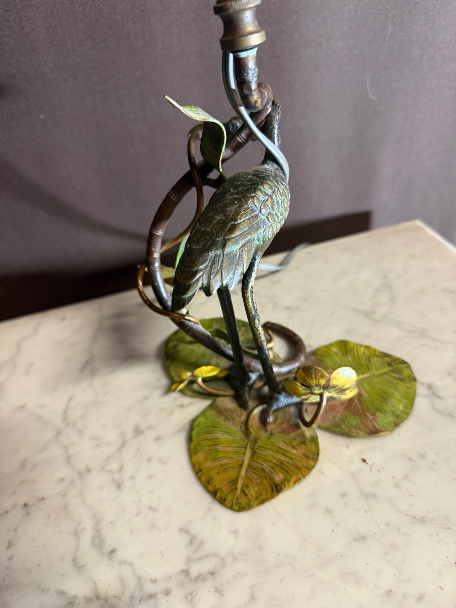 Petite lampe en bronze de vienne à décor de héron -photo-4