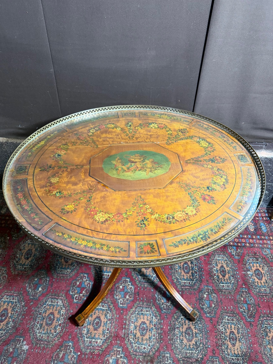 Gueridon Louis XVI anglais à décor de fleurs -photo-2