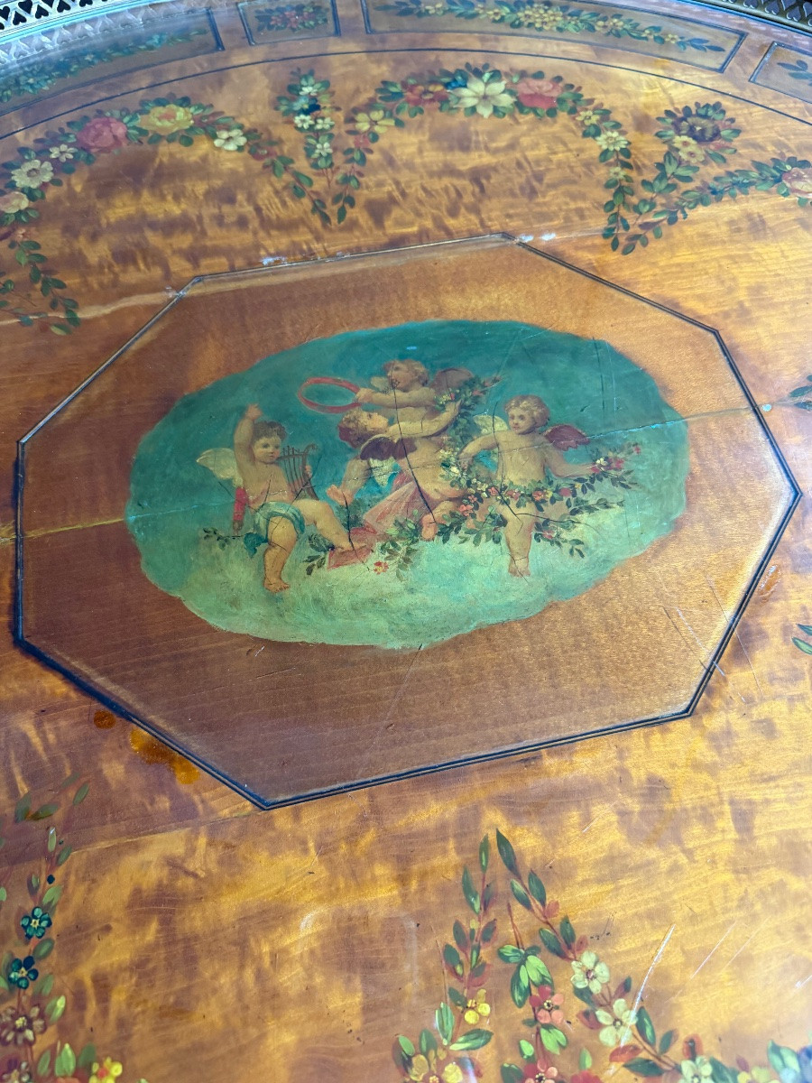 Gueridon Louis XVI anglais à décor de fleurs -photo-3