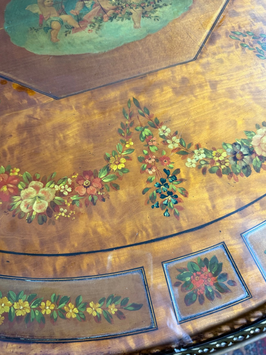 Gueridon Louis XVI anglais à décor de fleurs -photo-4