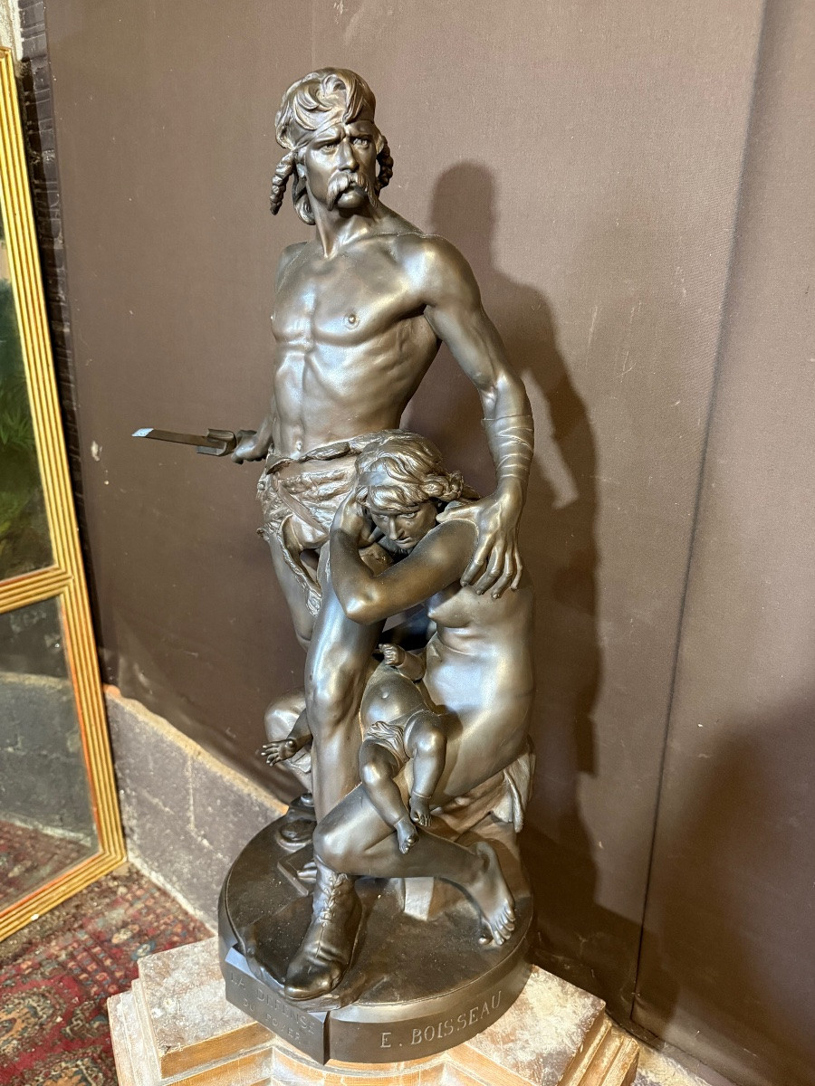 Émile Boisseau (1842-1923). Important bronze la défense du foyer ht ;87 cm-photo-2