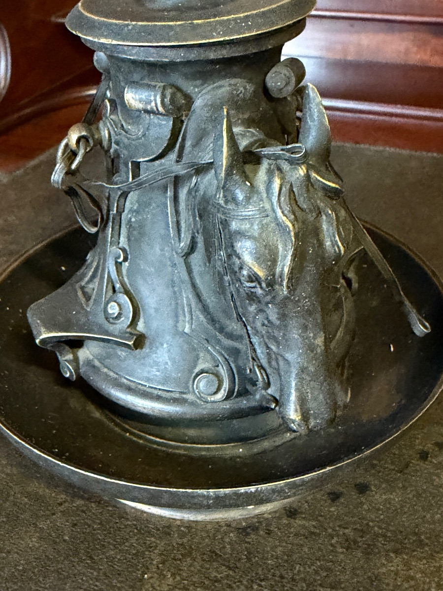 Bronze Inkwell With Equestrian Decoration -photo-4