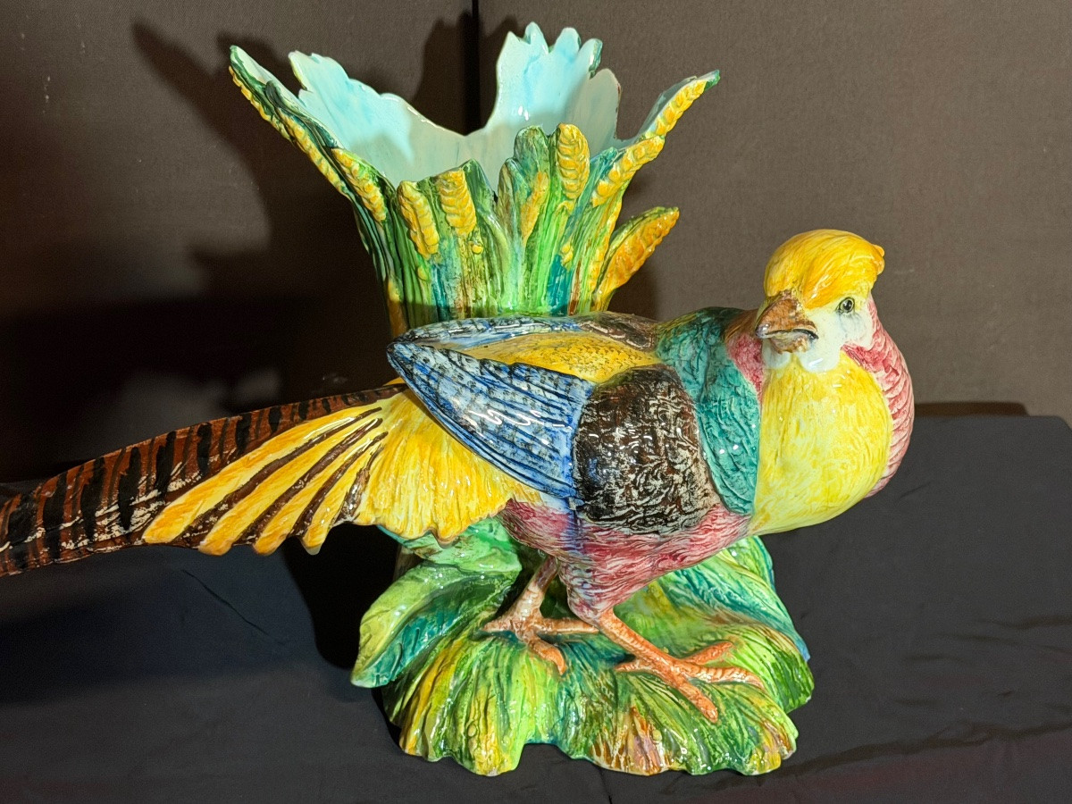 Vase faisan en barbotine attribué à Gerome Massier -photo-2