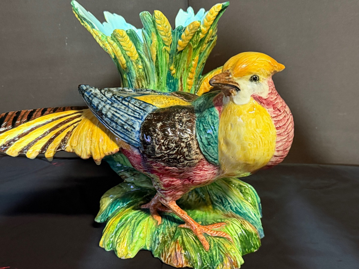 Vase faisan en barbotine attribué à Gerome Massier -photo-3