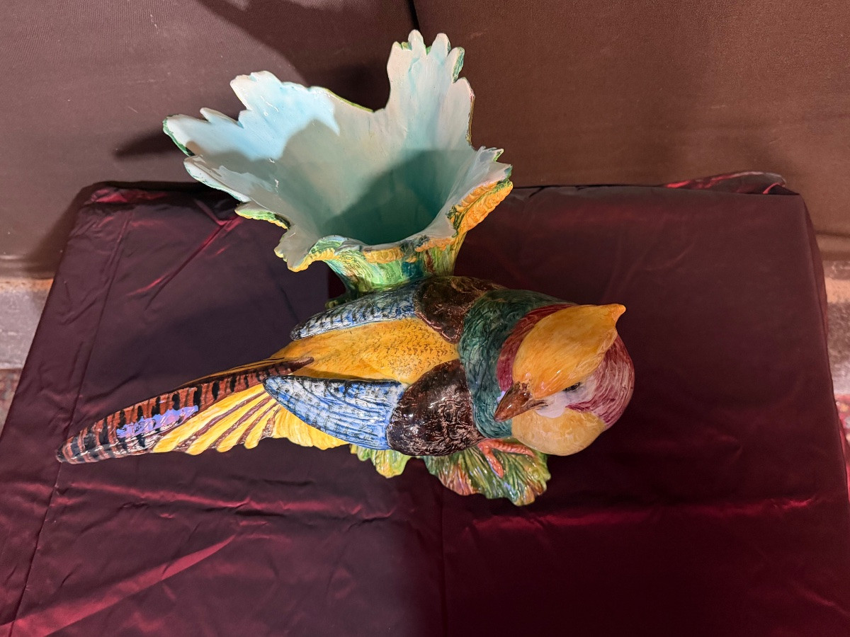 Vase faisan en barbotine attribué à Gerome Massier -photo-4