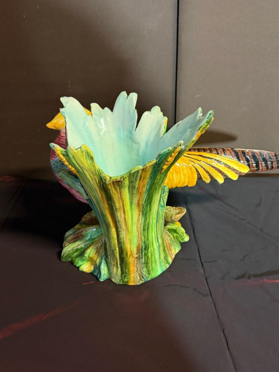 Vase faisan en barbotine attribué à Gerome Massier -photo-2