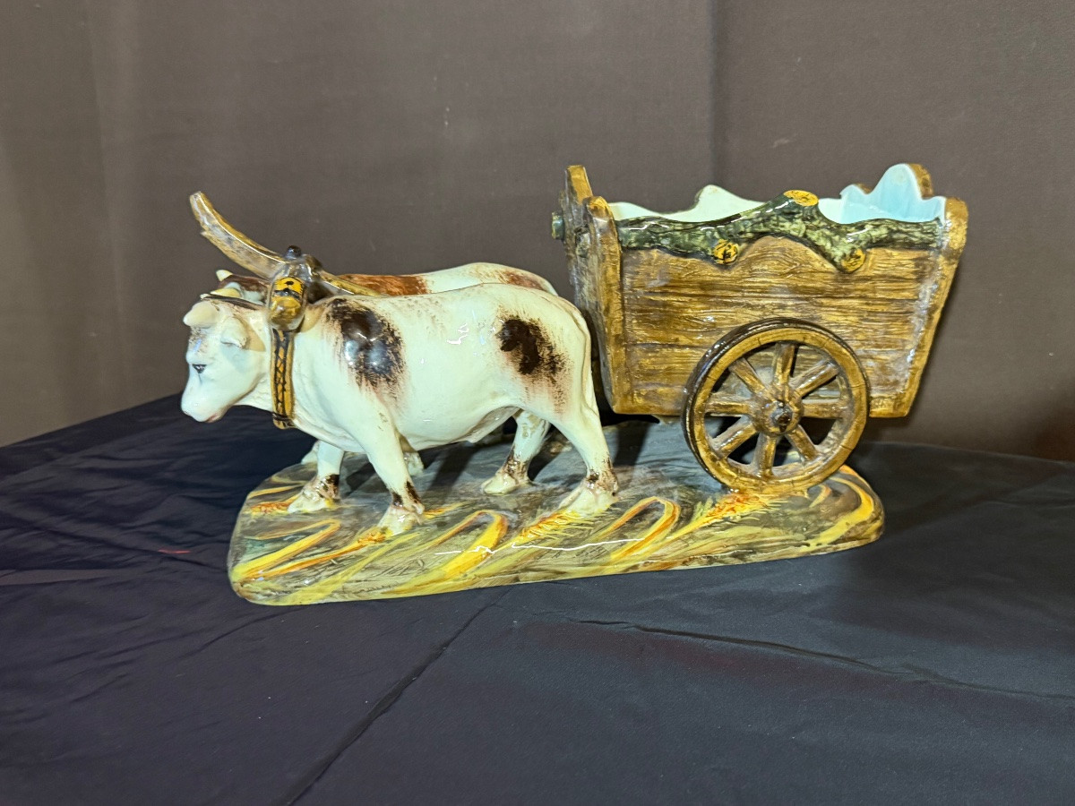Jean Massier Cart Pulled By Oxen In Slipware -photo-1