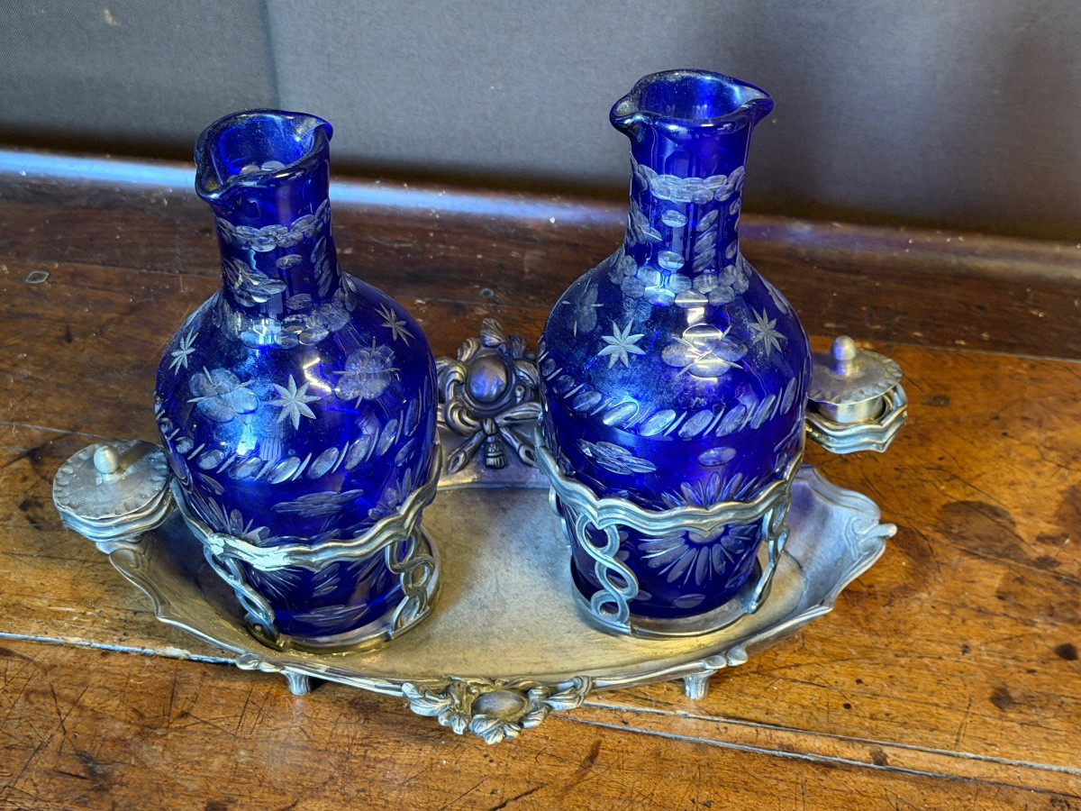 Huilier en bronze argenté et cristal 