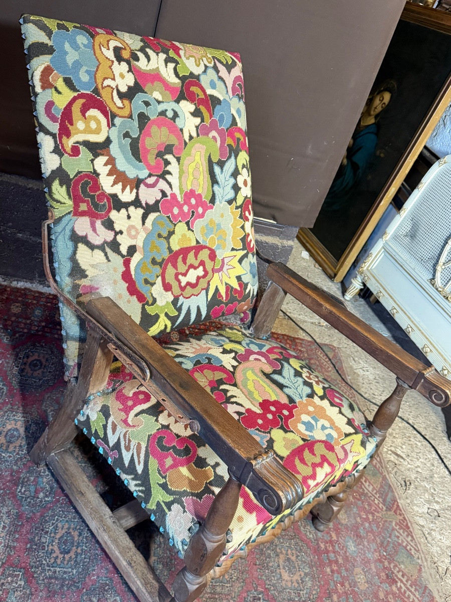 Fauteuil Louis XIII à crémaillère -photo-3