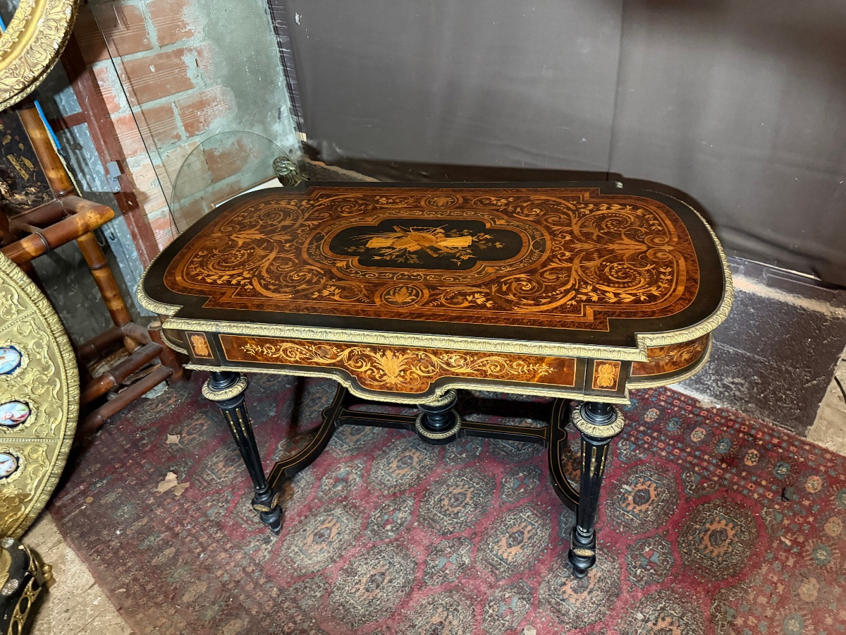 Table de salon en marqueterie de style Louis XVI -photo-2