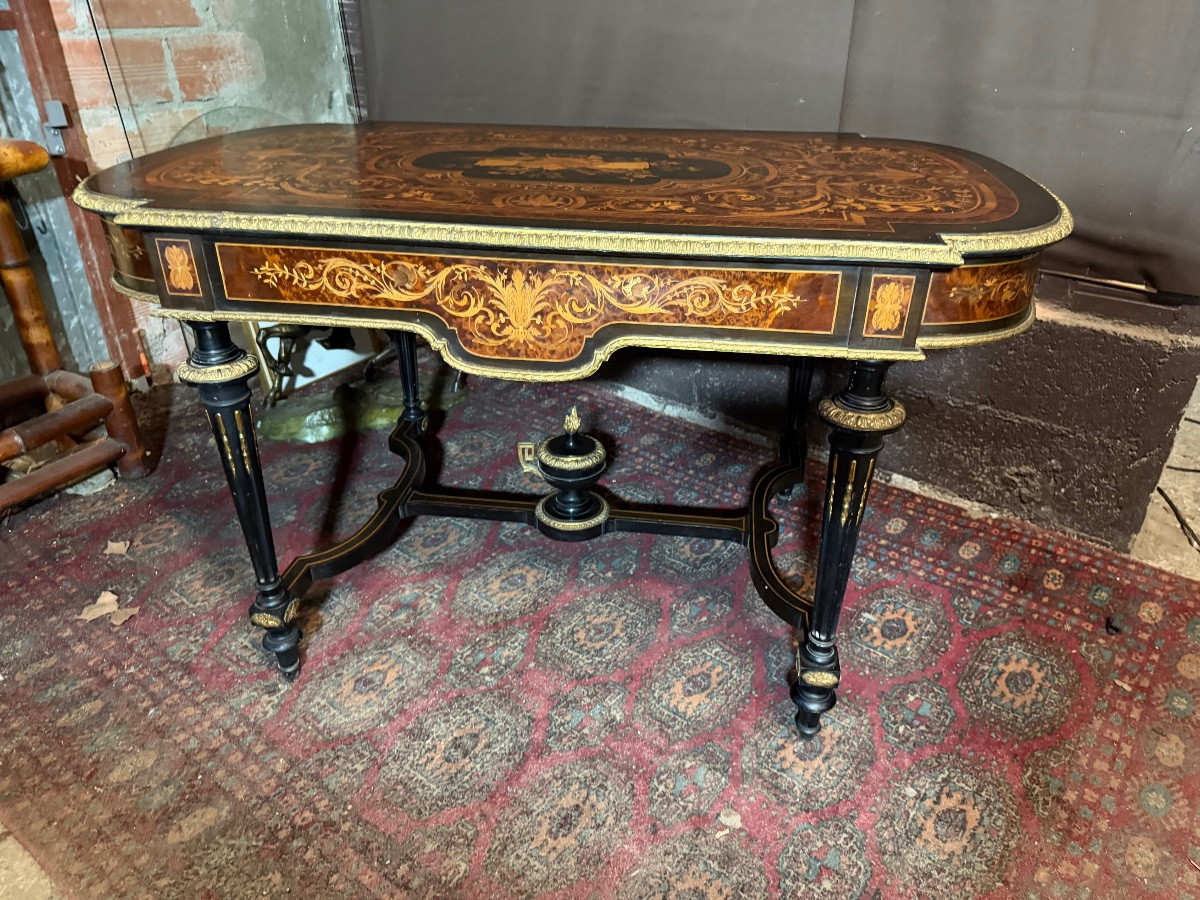 Table de salon en marqueterie de style Louis XVI -photo-3