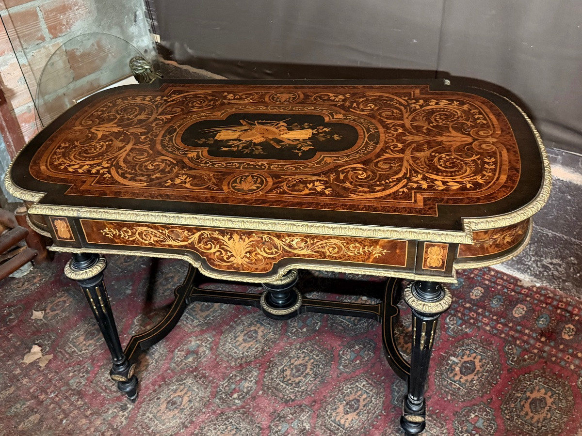 Table de salon en marqueterie de style Louis XVI -photo-7