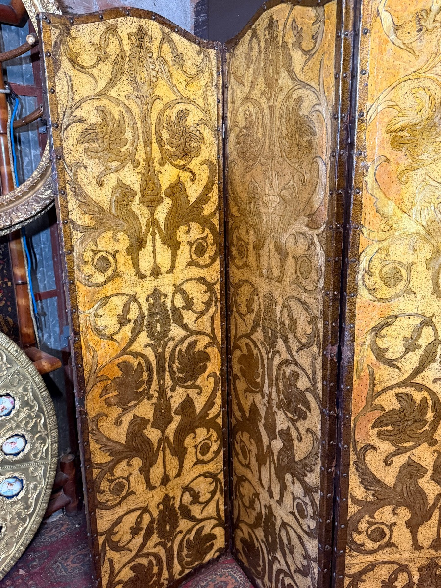 Paravent en cuir de cordou XIXe -photo-2