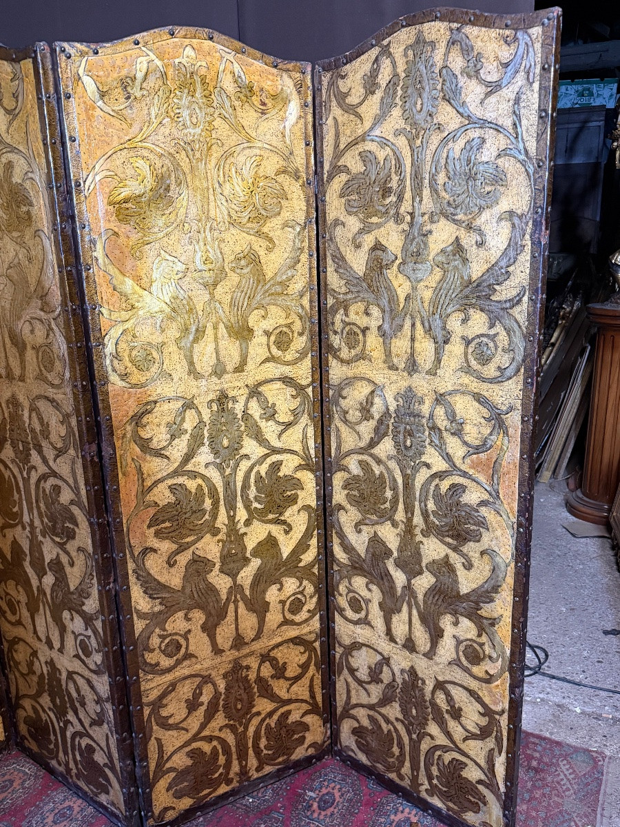 Paravent en cuir de cordou XIXe -photo-3