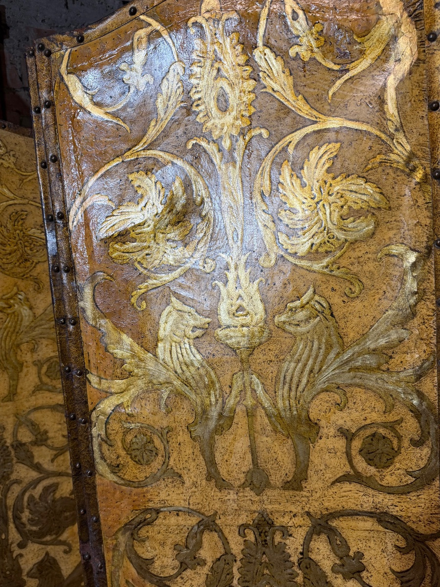 Paravent en cuir de cordou XIXe -photo-4