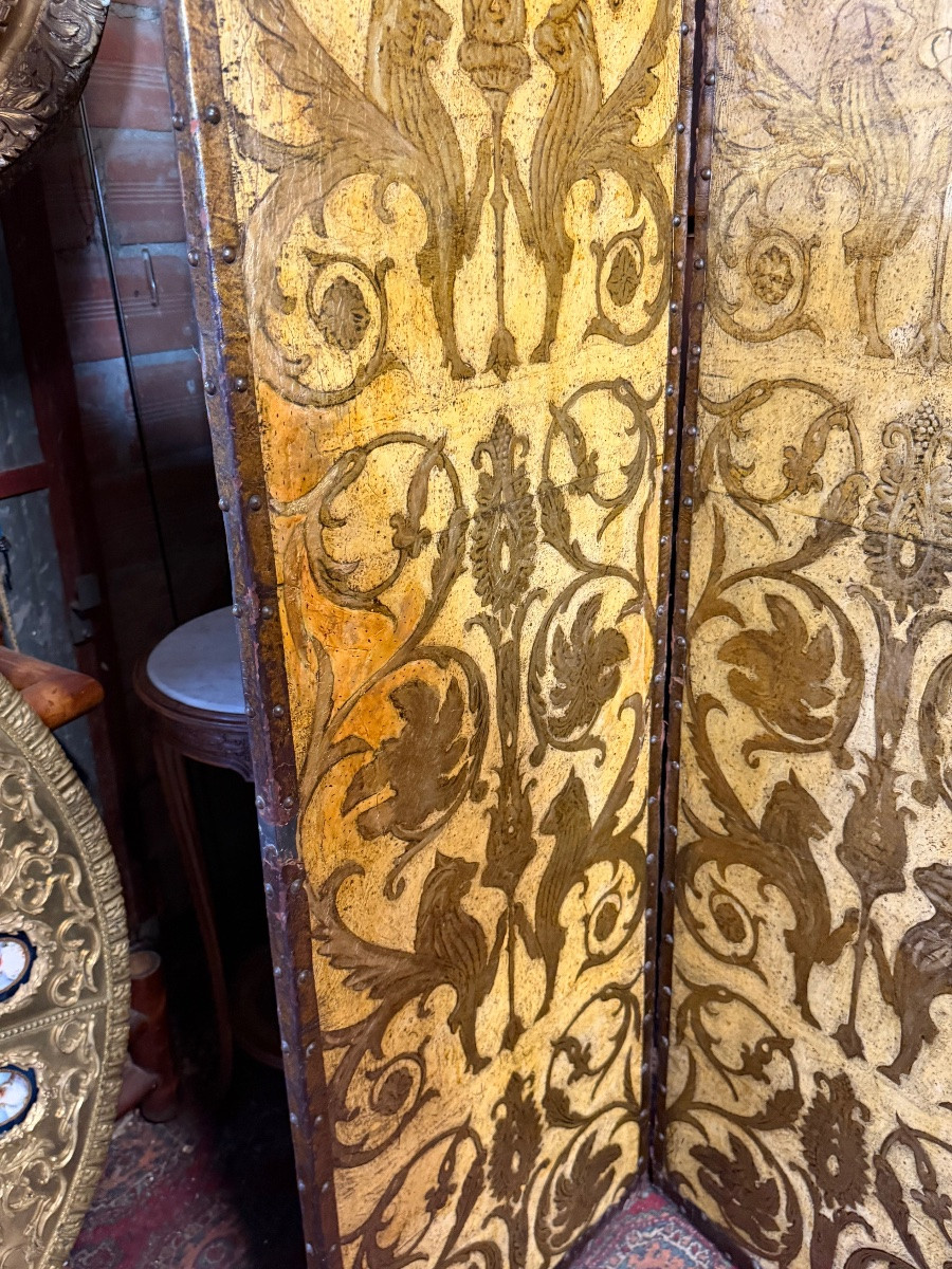 Paravent en cuir de cordou XIXe -photo-4