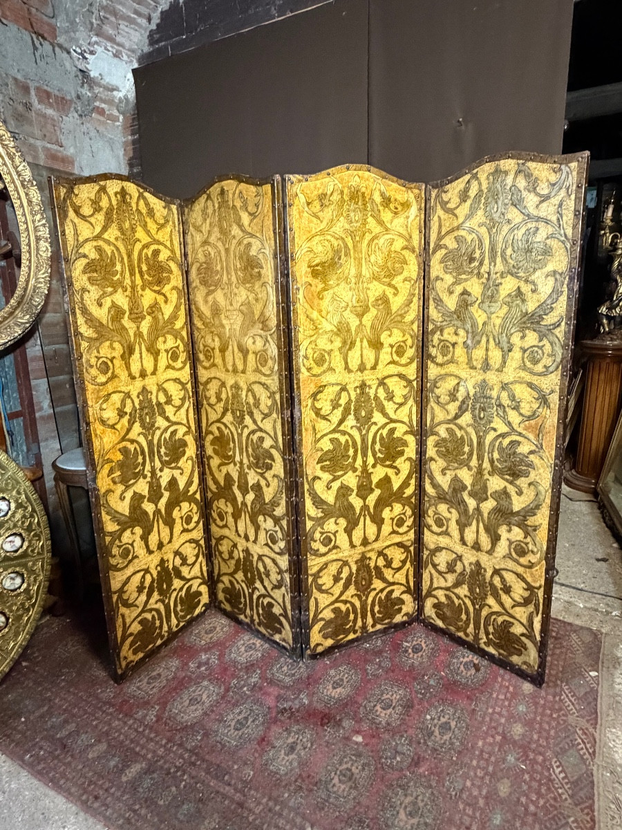 Paravent en cuir de cordou XIXe 