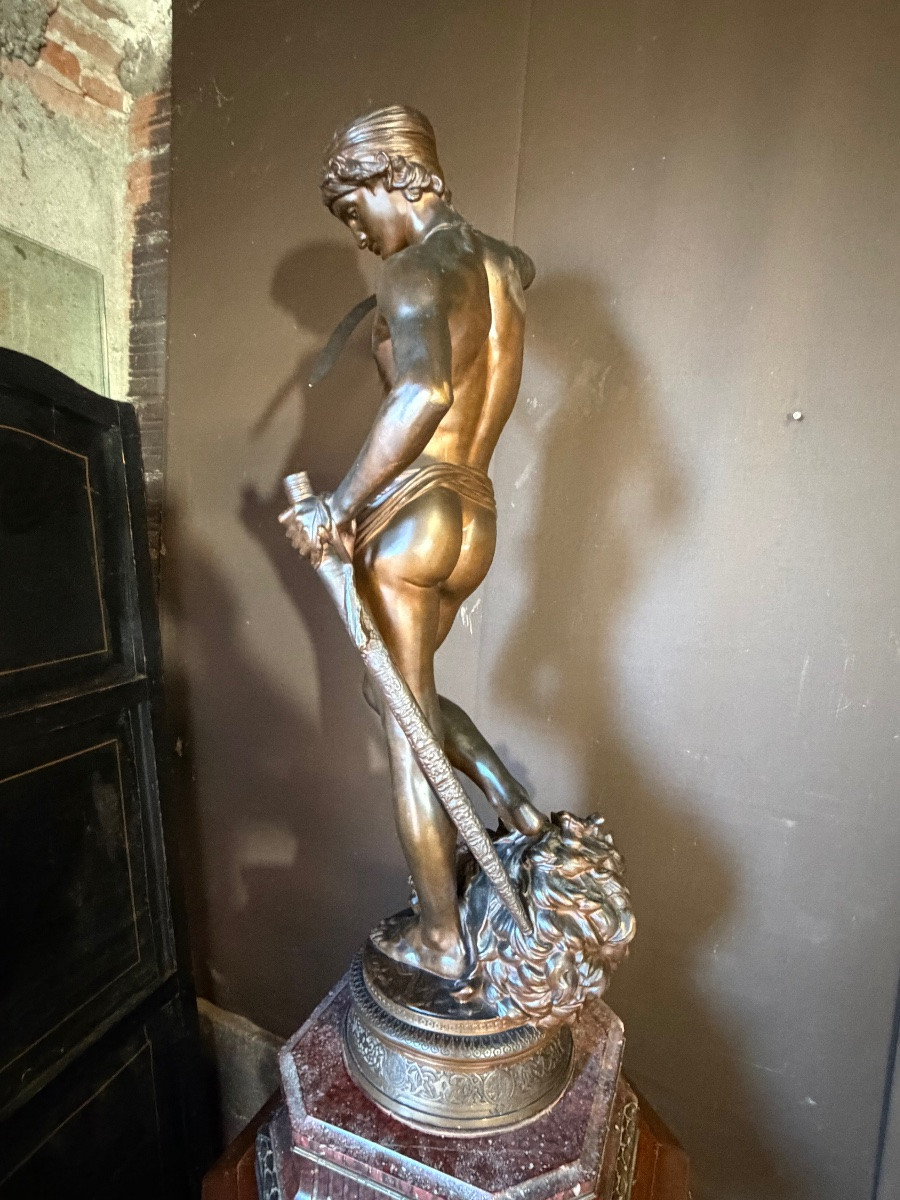 Antonin Mercié (1845-1916) David Slaying Goliath. Height: 105cm-photo-4