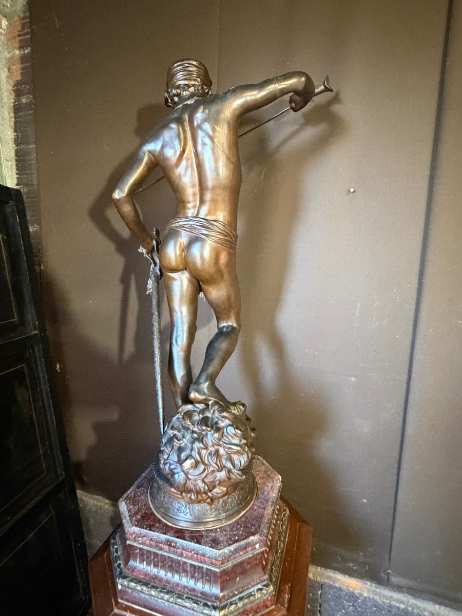 Antonin Mercié (1845-1916) David Slaying Goliath. Height: 105cm-photo-5