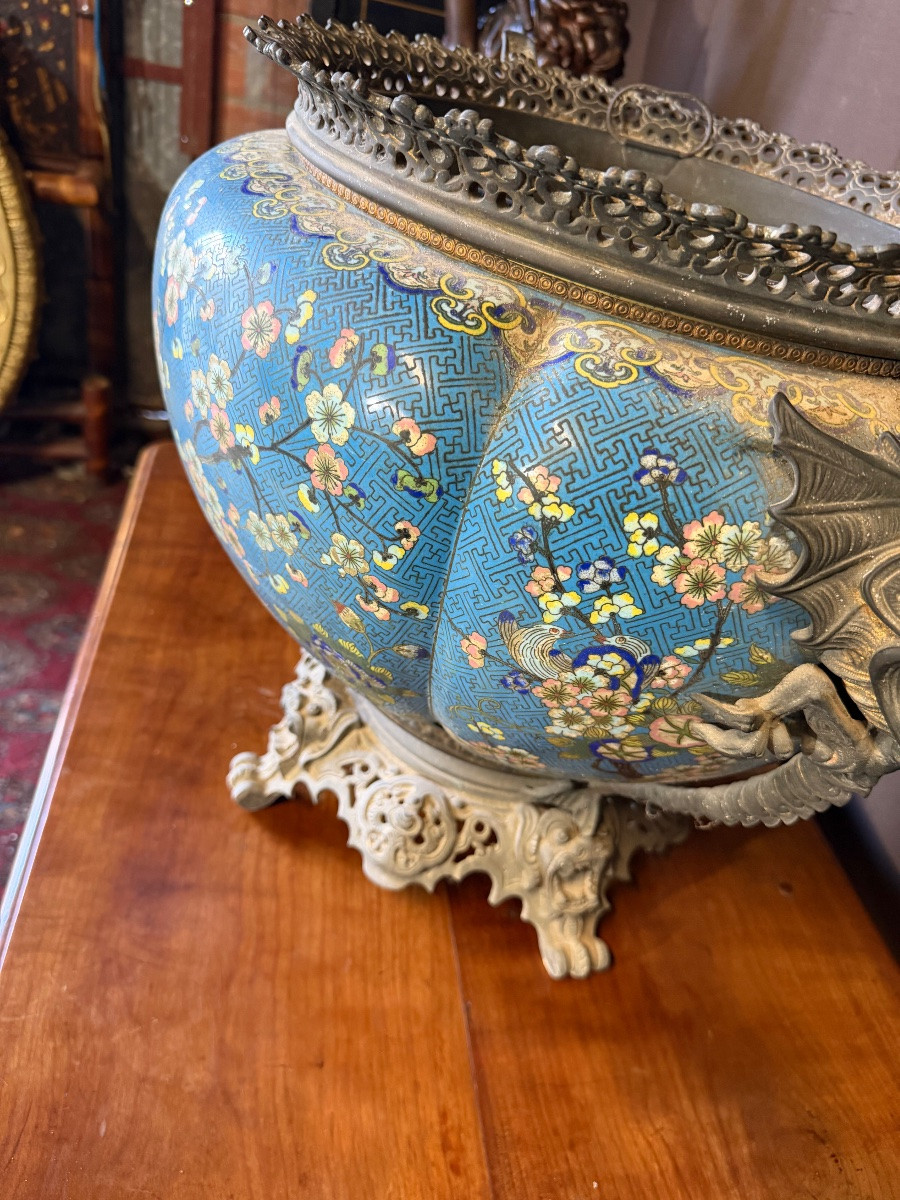 Important cache pas en bronze cloisonné -photo-3